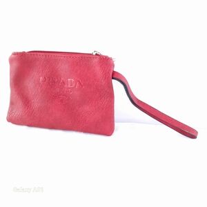 Prada Red Leather Clutch Wristlet